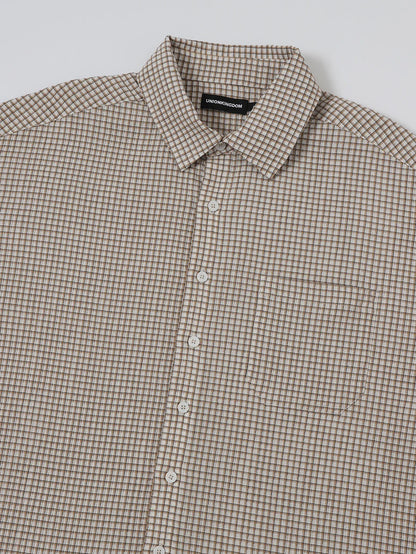 BOXY CROPPED FIT 'BEIGE' PLAID SHIRT