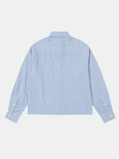 BOXY CROPPED 'BLUE' STRIPED LONG-SLEEVE SHIRT