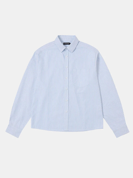 BOXY CROPPED 'PURE BLUE' STRIPED LONG-SLEEVE SHIRT