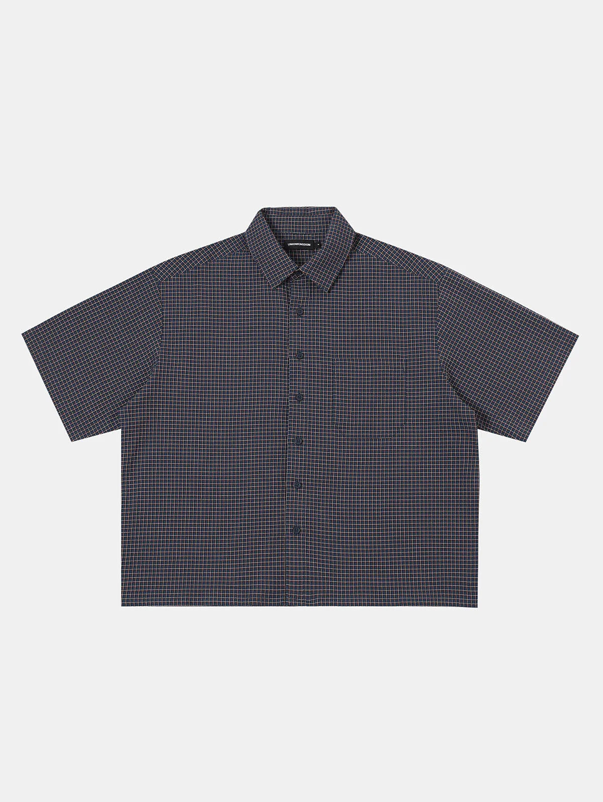BOXY CROPPED FIT 'NAVY' PLAID SHIRT