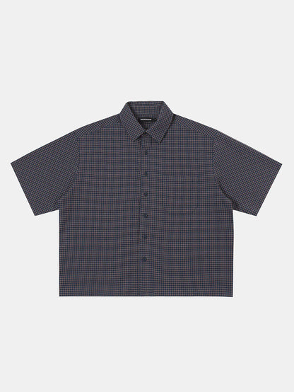 BOXY CROPPED FIT 'NAVY' PLAID SHIRT