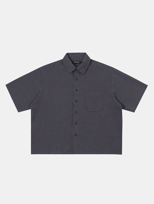 BOXY CROPPED FIT 'NAVY' PLAID SHIRT