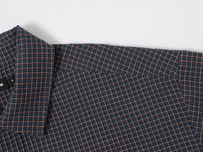 BOXY CROPPED FIT 'NAVY' PLAID SHIRT