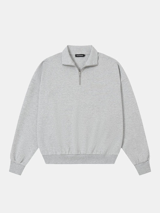 430 GSM BOXY CROPPED FIT QUARTER-ZIP 'FLOWER GRAY' SWEATSHIRT