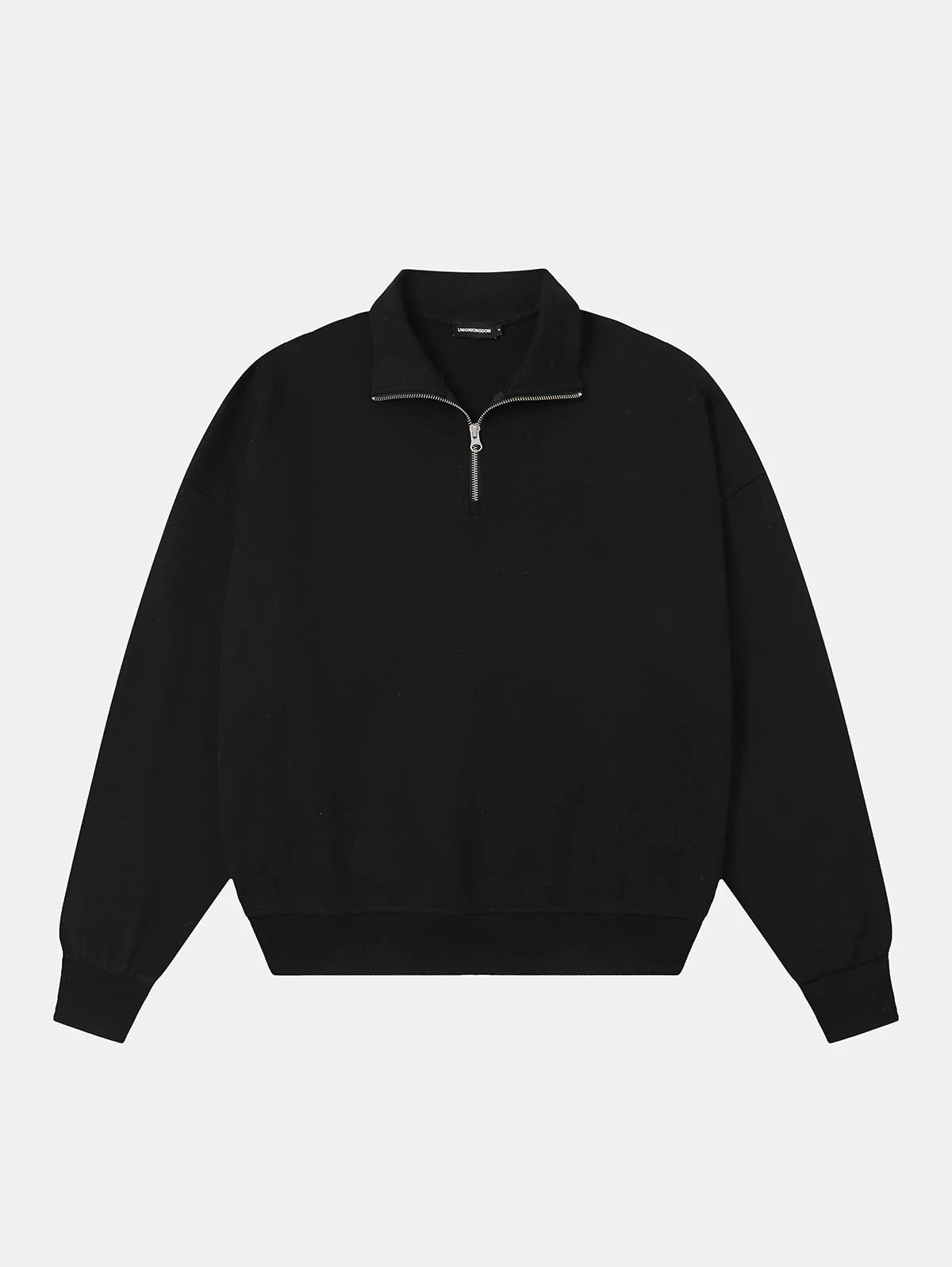 430 GSM BOXY CROPPED FIT QUARTER-ZIP 'BLACK' SWEATSHIRT
