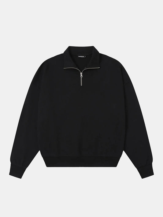 430 GSM BOXY CROPPED FIT QUARTER-ZIP 'BLACK' SWEATSHIRT