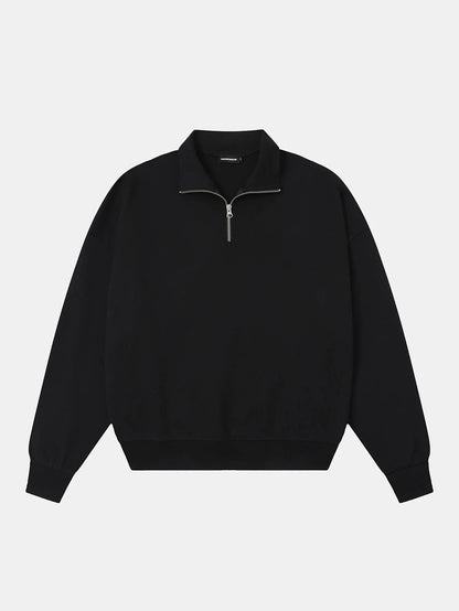 360 GSM 100% COTTON BOXY CROPPED FIT QUARTER-ZIP 'BLACK 'SWEATSHIRT