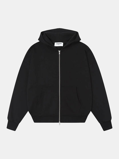 360 GSM 100% COTTON BOXY CROPPED 'BLACK' ZIP-UP HOODIE