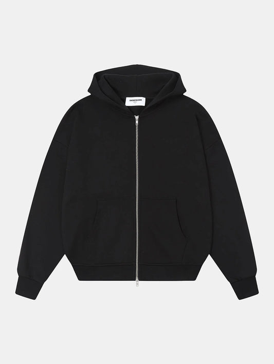 360 GSM 100% COTTON BOXY CROPPED 'BLACK' ZIP-UP HOODIE
