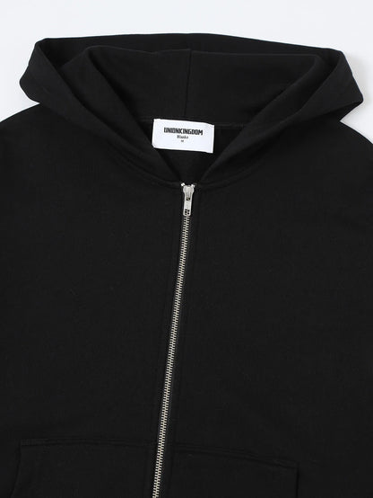 360 GSM 100% COTTON BOXY CROPPED 'BLACK' ZIP-UP HOODIE