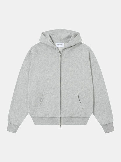 360 GSM 100% COTTON BOXY CROPPED 'FLOWER GRAY' ZIP-UP HOODIE