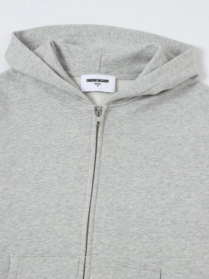 360 GSM 100% COTTON BOXY CROPPED 'FLOWER GRAY' ZIP-UP HOODIE