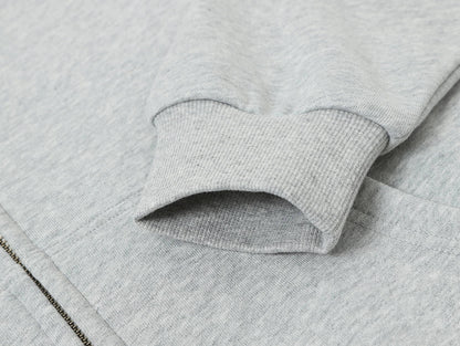 360 GSM 100% COTTON BOXY CROPPED 'FLOWER GRAY' ZIP-UP HOODIE