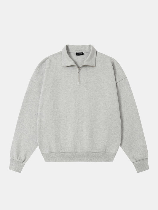 360 GSM 100% COTTON BOXY CROPPED FIT QUARTER-ZIP 'FLOWER GRAY'SWEATSHIRT