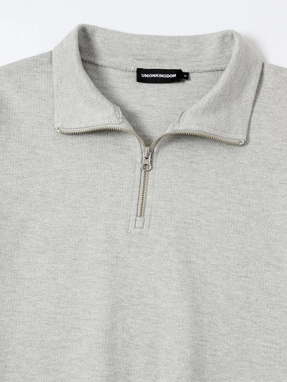 360 GSM 100% COTTON BOXY CROPPED FIT QUARTER-ZIP 'FLOWER GRAY'SWEATSHIRT