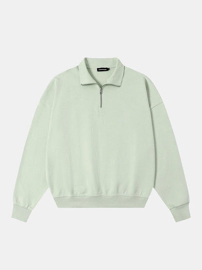 360 GSM 100% COTTON BOXY CROPPED FIT QUARTER-ZIP 'LIGHT GREEN' SWEATSHIRT