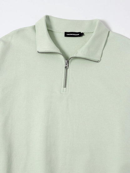360 GSM 100% COTTON BOXY CROPPED FIT QUARTER-ZIP 'LIGHT GREEN' SWEATSHIRT