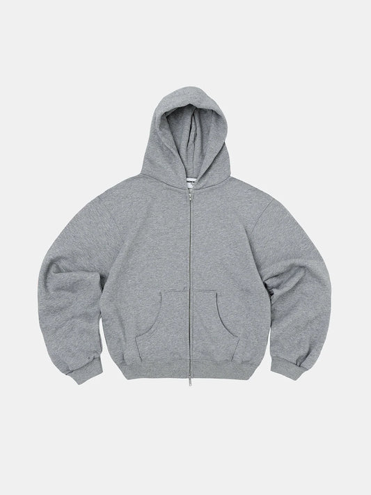 480 GSM FLEECE CROPPED FIT 'FLOWER GRAY' ZIP-UP HOODIE
