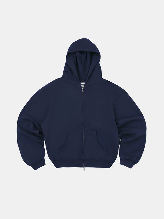 480 GSM FLEECE CROPPED FIT 'NAVY BLUE' ZIP-UP HOODIE