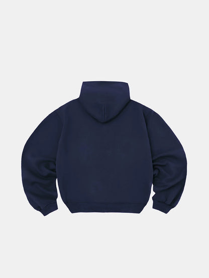 480 GSM FLEECE CROPPED FIT 'NAVY BLUE' ZIP-UP HOODIE