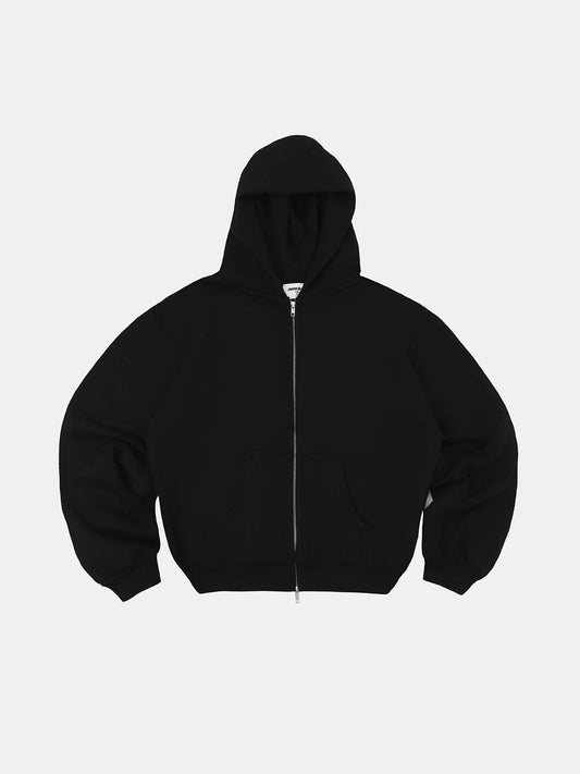 480 GSM FLEECE CROPPED FIT 'BLACK' ZIP-UP HOODIE