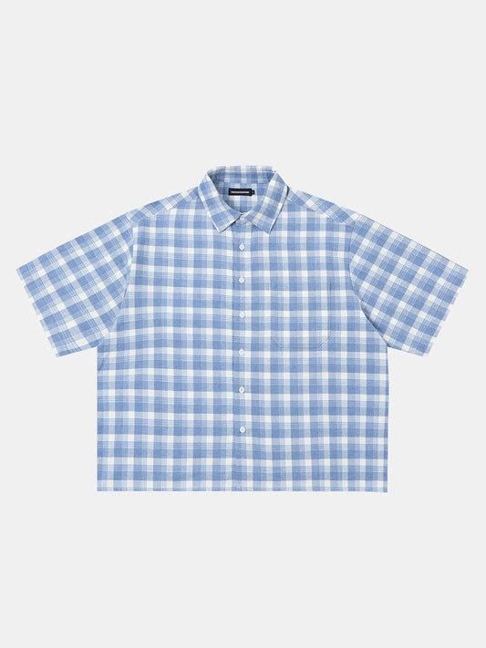 BOXY CROPPED FIT PLAID FLANNEL SHIRT