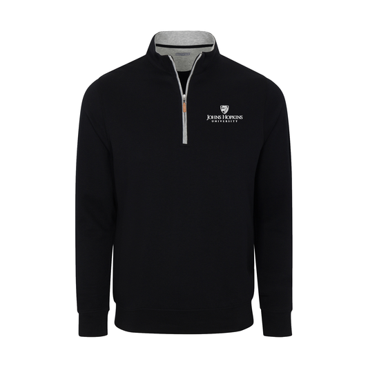 Johns Hopkins Heather Cloud Cotton Quarter Zip Pullover Black with Light Grey Trim