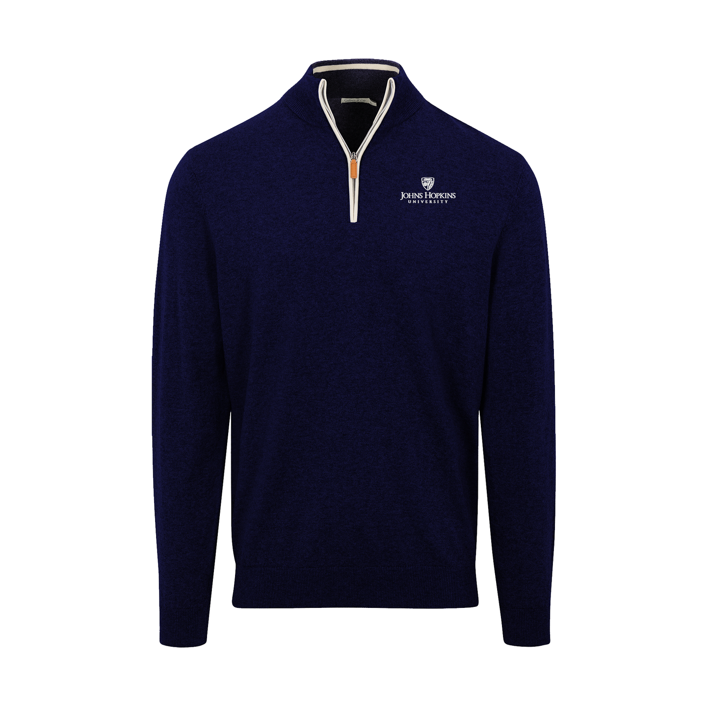 Johns Hopkins Navy with White Trim Luxury Touch Cotton and Cashmere Quarter Zip Sweater