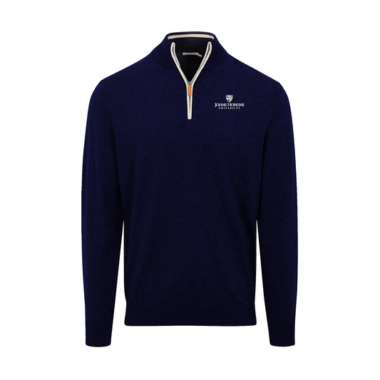 Johns Hopkins Navy with White Trim Luxury Touch Cotton and Cashmere Quarter Zip Sweater