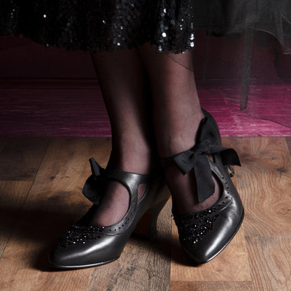 Laurel Beaded Edwardian Shoes (Black)
