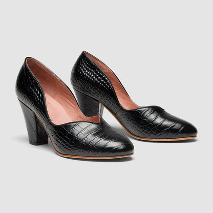 Marilyn Vintage Pumps (Mock Croc Black)