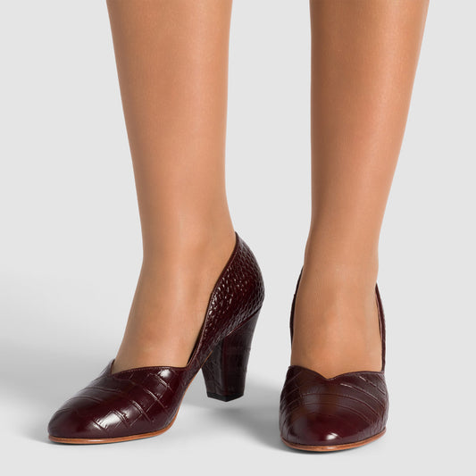 Marilyn Vintage Pumps Wide (Mock Croc Cordovan)