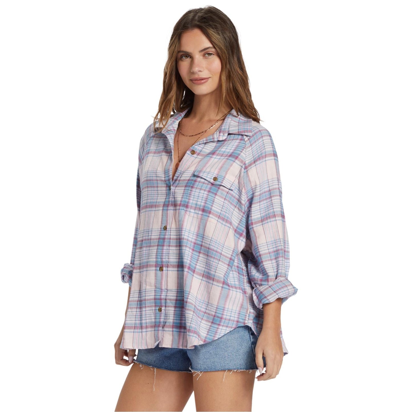 Billabong Womens Best Time Oversized Long Sleeve Checked Shirt