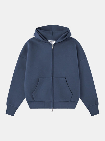 630 GSM BOXY CROPPED FIT 'GRAY BLUE' ZIP-UP HOODIE