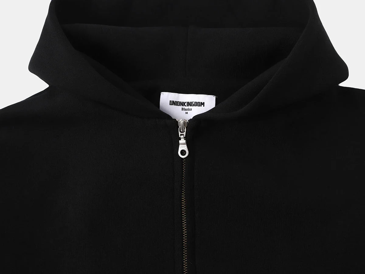 630 GSM BOXY CROPPED FIT 'BLACK' ZIP-UP HOODIE