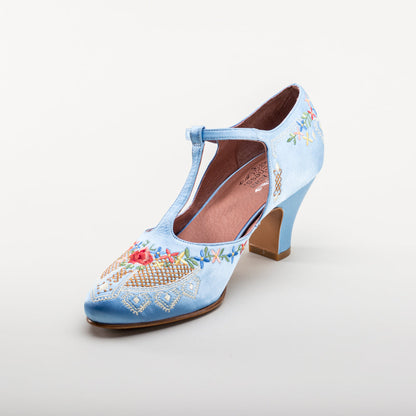 Daisy Embroidered T-Straps (Blue)