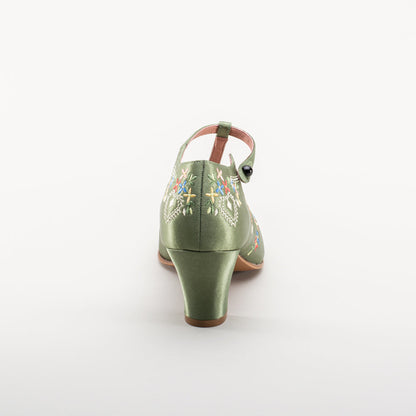 Daisy Embroidered T-Straps (Green)