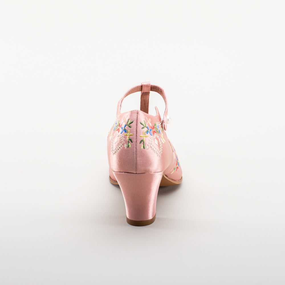 Daisy Embroidered T-Straps (Pink)
