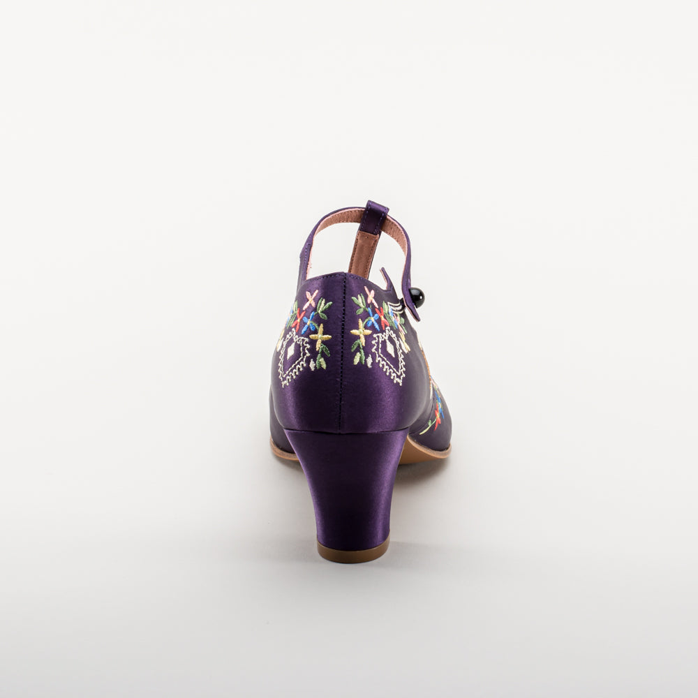 Daisy Embroidered T-Straps (Purple)