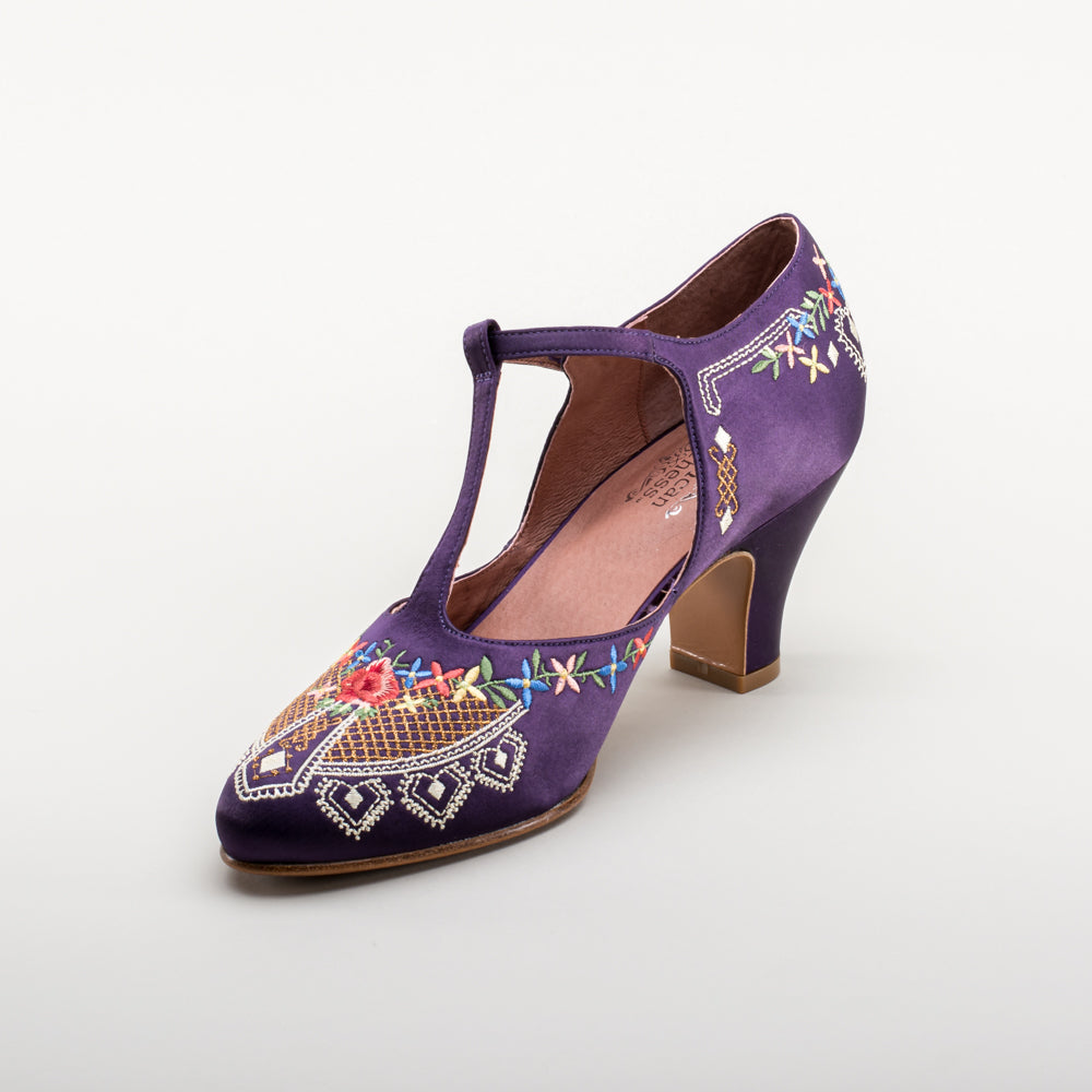 Daisy Embroidered T-Straps (Purple)
