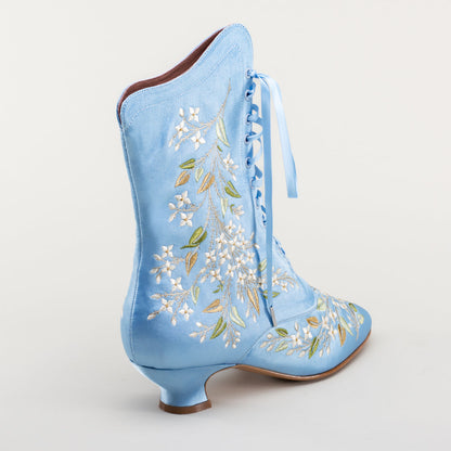 Flora Embroidered Boots Wide (Blue)