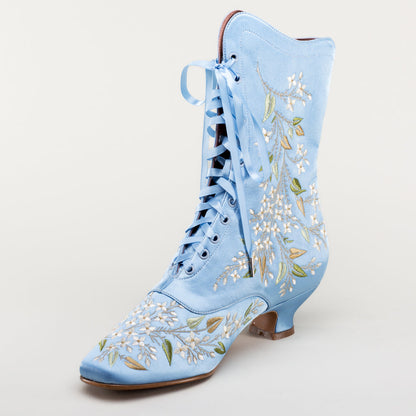 Flora Embroidered Boots Wide (Blue)