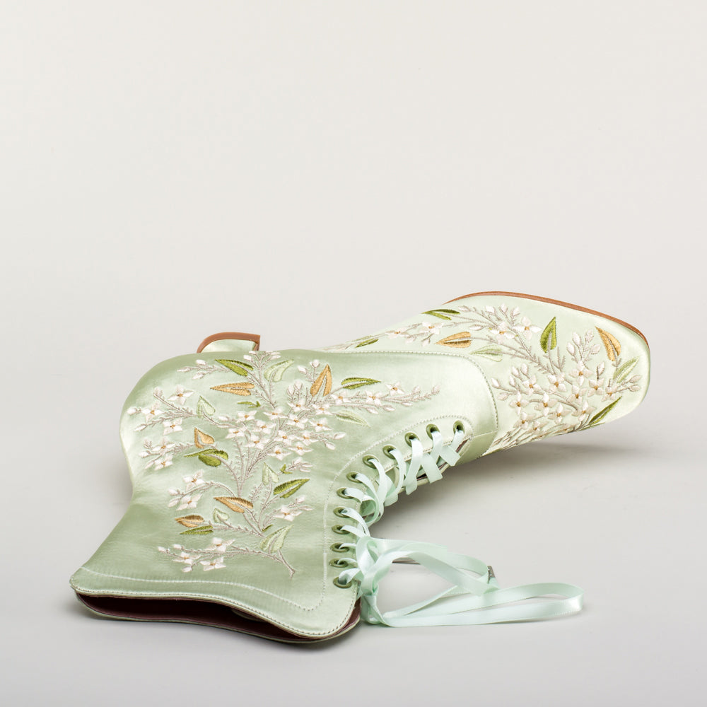 Flora Embroidered Boots Wide (Celadon Green)
