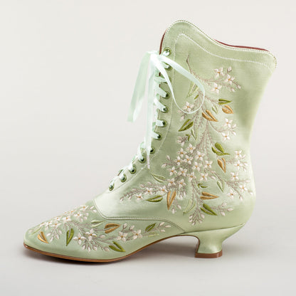 Flora Embroidered Boots Wide (Celadon Green)