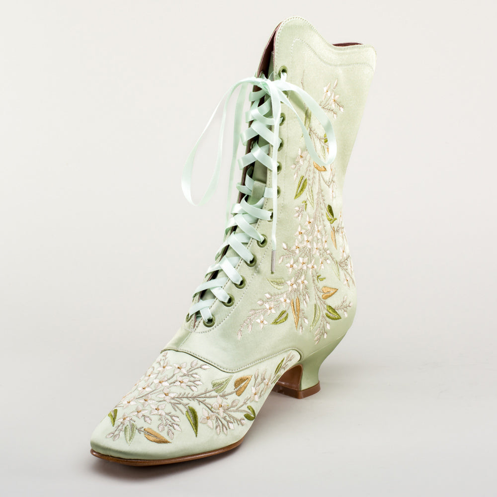 Flora Women's Embroidered Boots (Celadon Green)