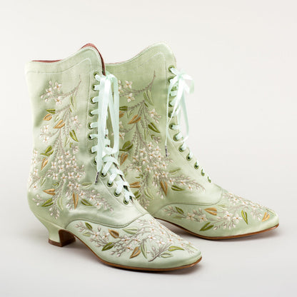 Flora Embroidered Boots Wide (Celadon Green)