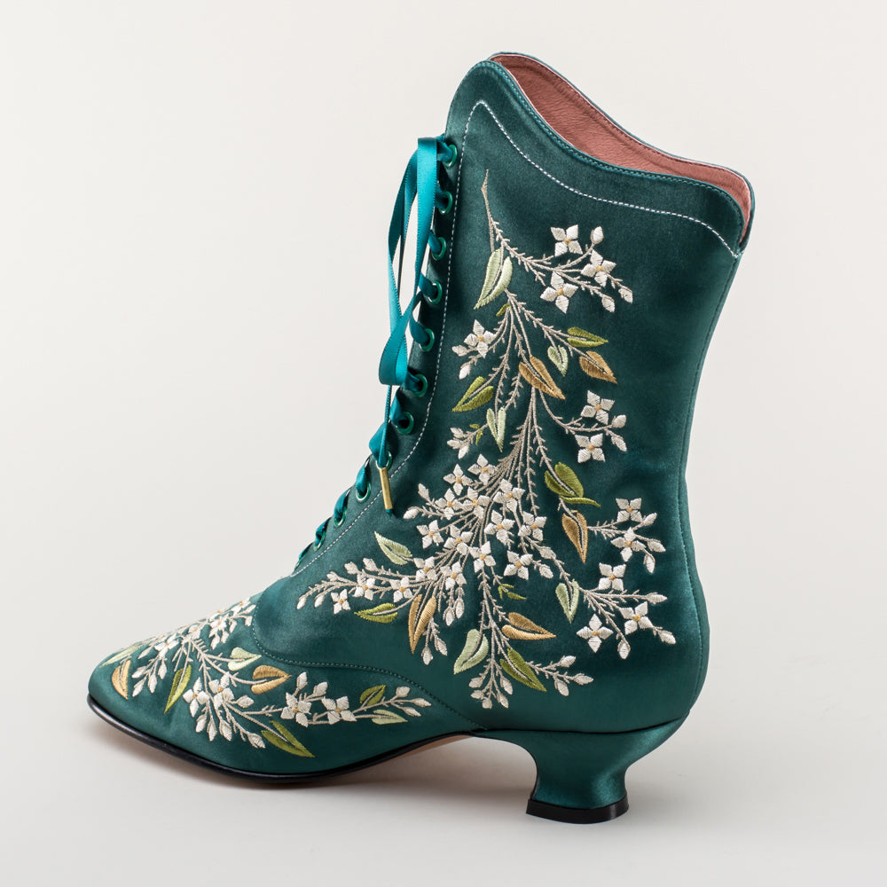 Flora Embroidered Boots Wide (Emerald Green)