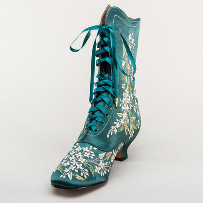 Flora Women's Embroidered Boots (Emerald Green)