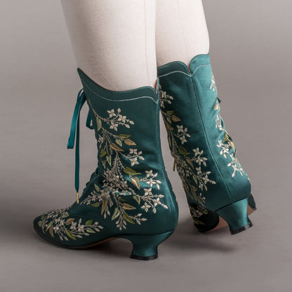 Flora Embroidered Boots Wide (Emerald Green)