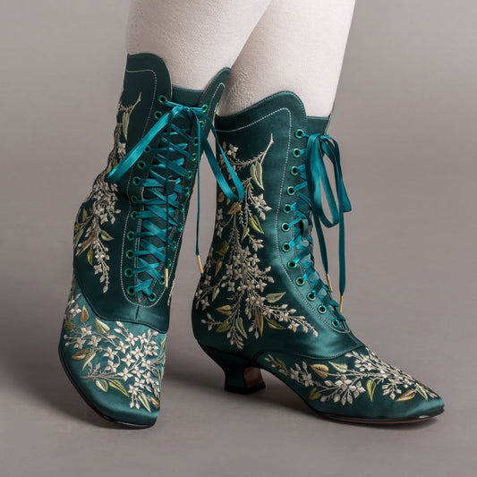 Flora Women's Embroidered Boots (Emerald Green)